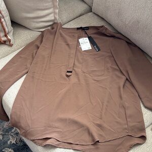Ro & De Brown Long Sleeve Pocket Blouse